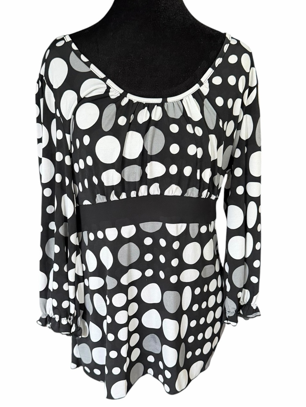 Women's Susan Lawrence Polka Dot Blouse, Size L, Black and White